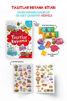 Taşıtlar Boyama Kitabı - Oyun Hamuru, Oyuncak ve Çıkartma Hediyeli / 3 Yaş+